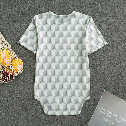 White Geometric Cube Shape Pattern Print Men's Bodysuit