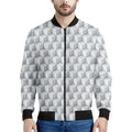 White Geometric Cube Shape Pattern Print Men's Bomber Jacket