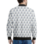 White Geometric Cube Shape Pattern Print Men's Bomber Jacket
