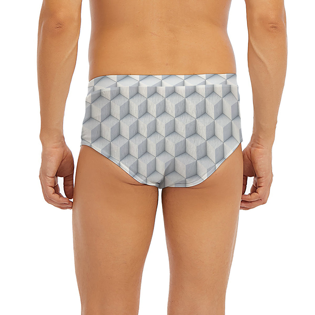 White Geometric Cube Shape Pattern Print Men's Briefs