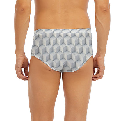 White Geometric Cube Shape Pattern Print Men's Briefs