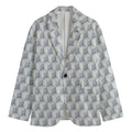White Geometric Cube Shape Pattern Print Men's Cotton Blazer