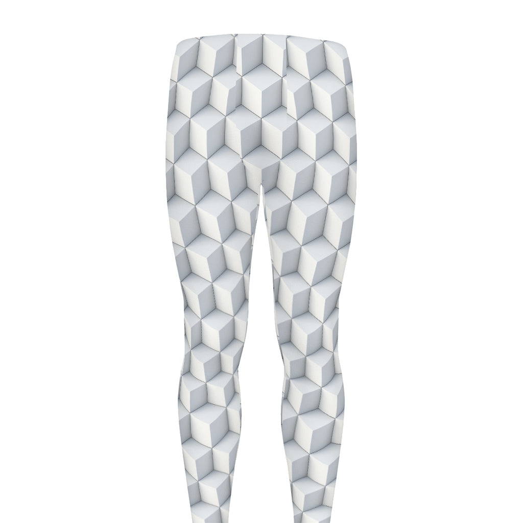 White Geometric Cube Shape Pattern Print Men's leggings