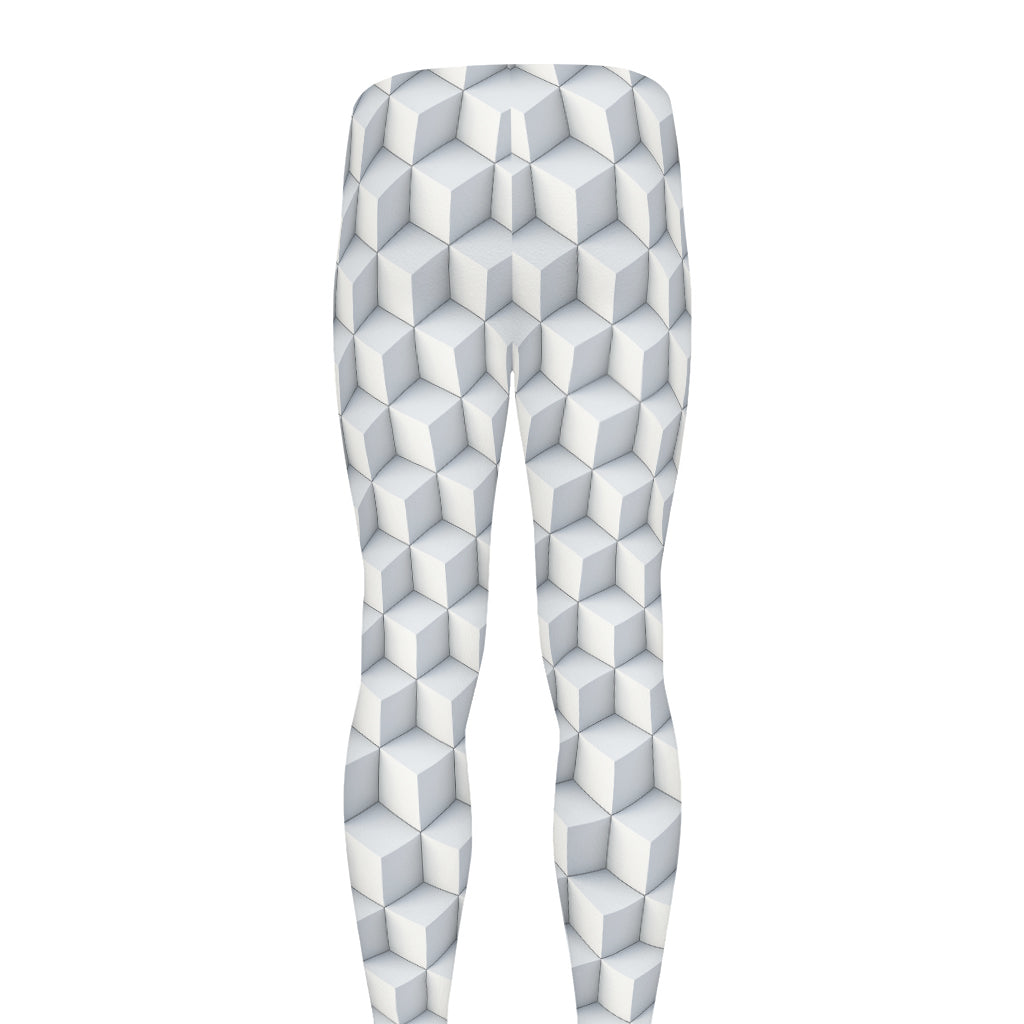 White Geometric Cube Shape Pattern Print Men's leggings