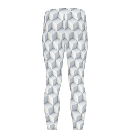 White Geometric Cube Shape Pattern Print Men's leggings