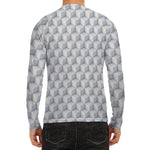 White Geometric Cube Shape Pattern Print Men's Long Sleeve Rash Guard
