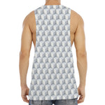 White Geometric Cube Shape Pattern Print Men's Muscle Tank Top