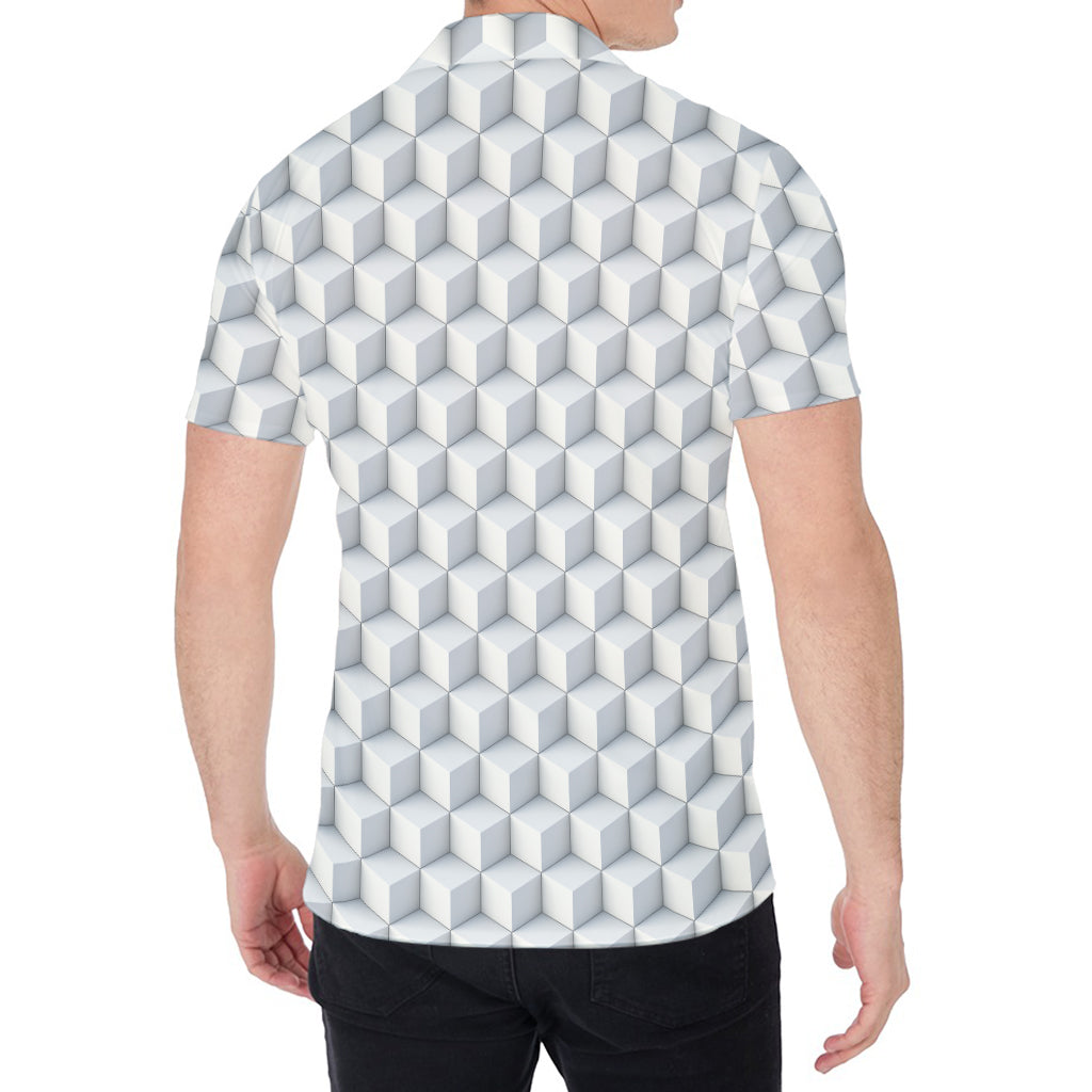 White Geometric Cube Shape Pattern Print Men's Shirt