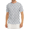 White Geometric Cube Shape Pattern Print Men's Short Sleeve Rash Guard