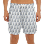 White Geometric Cube Shape Pattern Print Men's Split Running Shorts