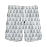 White Geometric Cube Shape Pattern Print Men's Sports Shorts