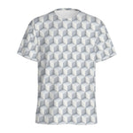 White Geometric Cube Shape Pattern Print Men's Sports T-Shirt