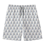 White Geometric Cube Shape Pattern Print Men's Swim Trunks