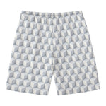 White Geometric Cube Shape Pattern Print Men's Swim Trunks