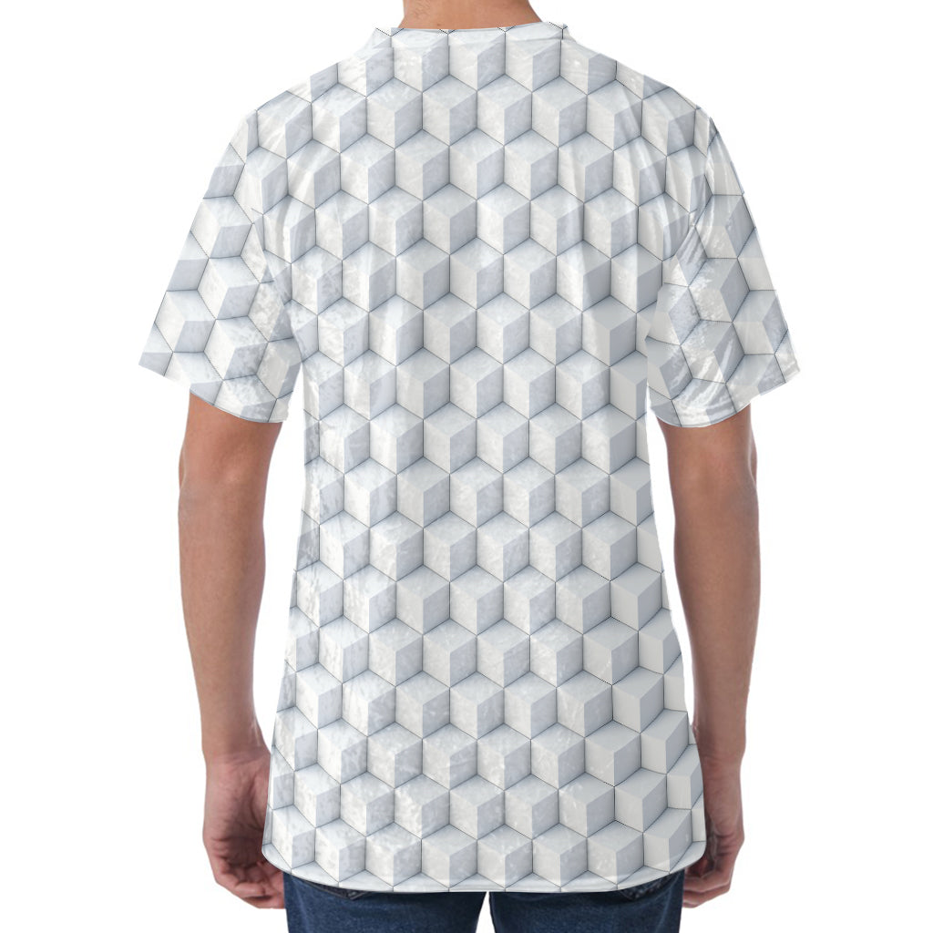 White Geometric Cube Shape Pattern Print Men's Velvet T-Shirt