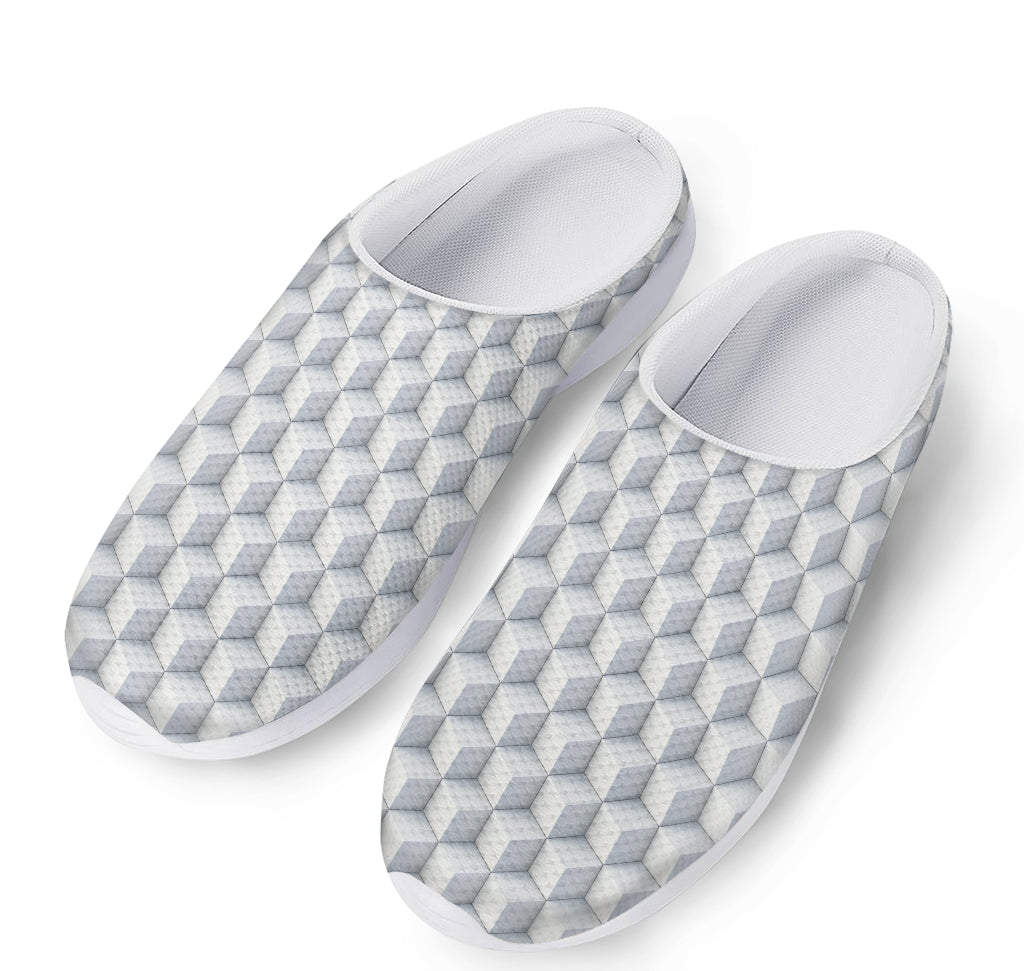 White Geometric Cube Shape Pattern Print Mesh Casual Shoes