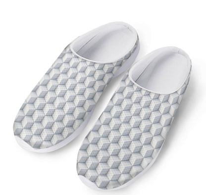White Geometric Cube Shape Pattern Print Mesh Casual Shoes