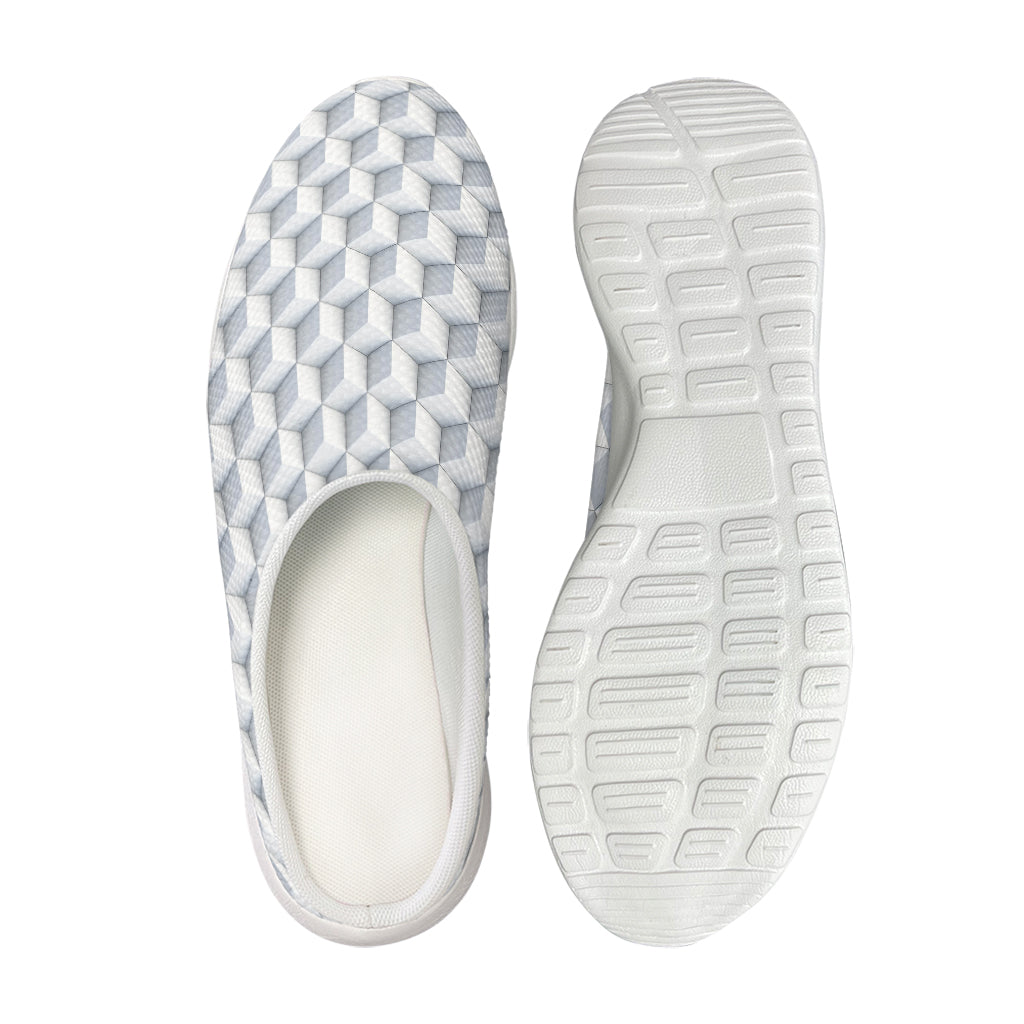 White Geometric Cube Shape Pattern Print Mesh Casual Shoes