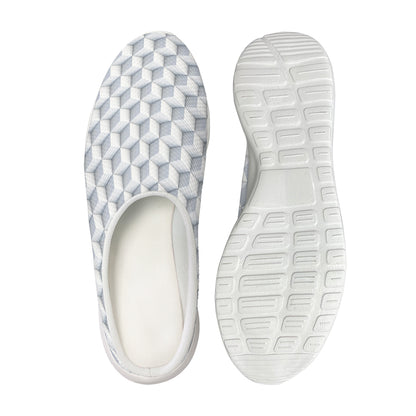 White Geometric Cube Shape Pattern Print Mesh Casual Shoes