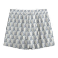 White Geometric Cube Shape Pattern Print Mesh Shorts