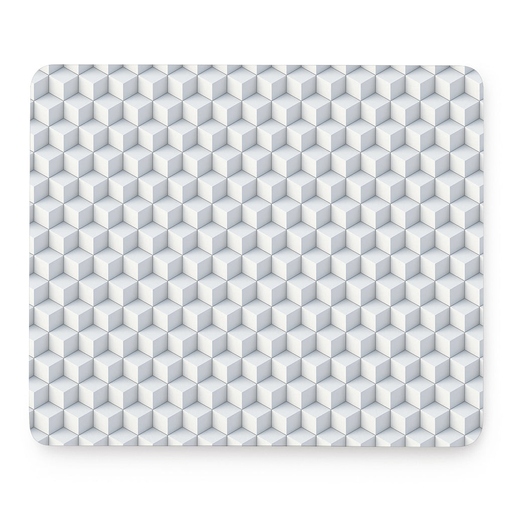 White Geometric Cube Shape Pattern Print Mouse Pad