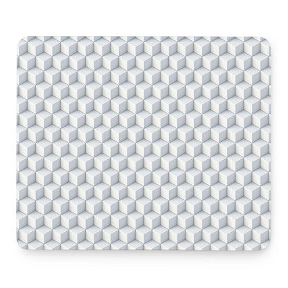 White Geometric Cube Shape Pattern Print Mouse Pad