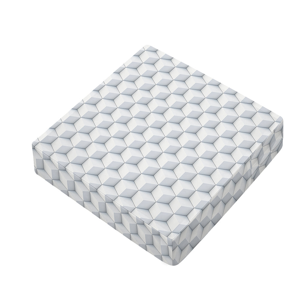 White Geometric Cube Shape Pattern Print Outdoor Seat Cushion Cover