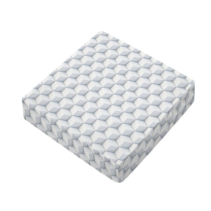 White Geometric Cube Shape Pattern Print Outdoor Seat Cushion Cover