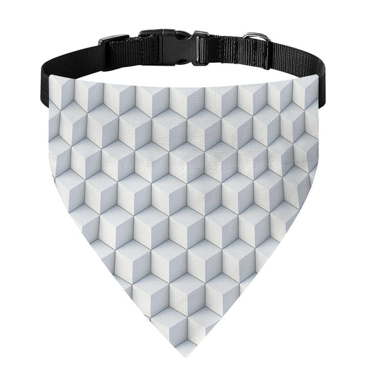 White Geometric Cube Shape Pattern Print Over The Collar Dog Bandana