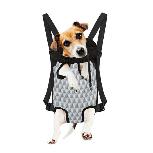 White Geometric Cube Shape Pattern Print Pet Carrier Backpack