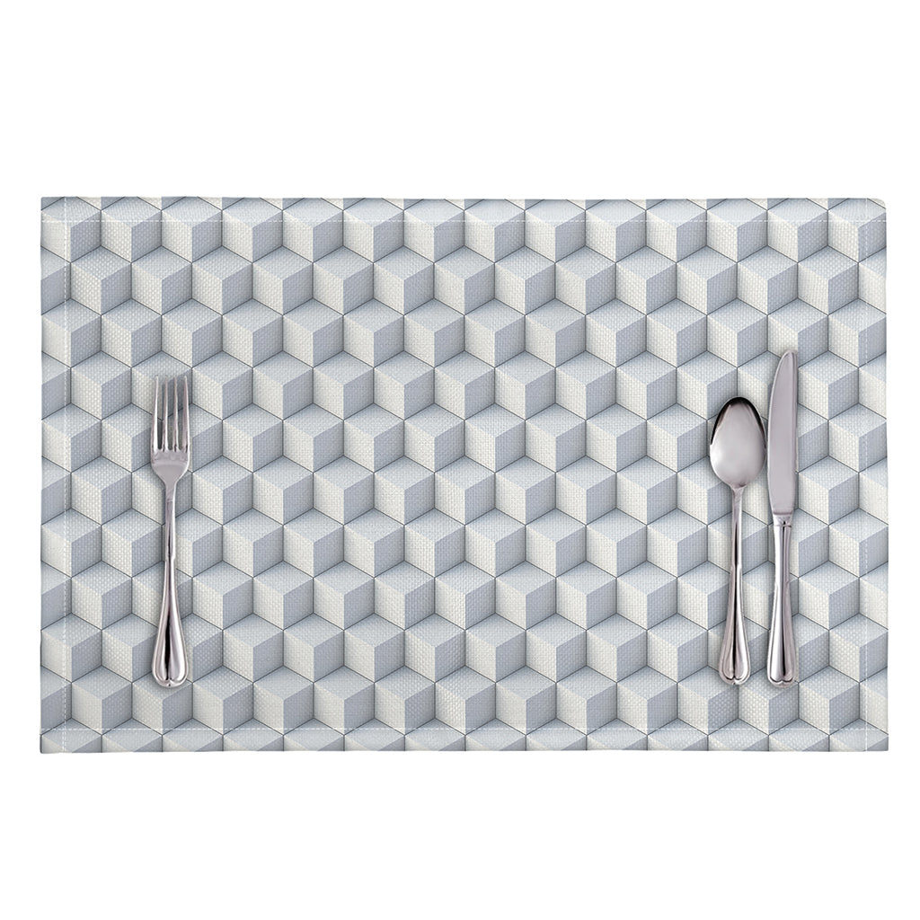 White Geometric Cube Shape Pattern Print Placemat