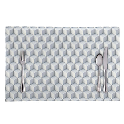 White Geometric Cube Shape Pattern Print Placemat