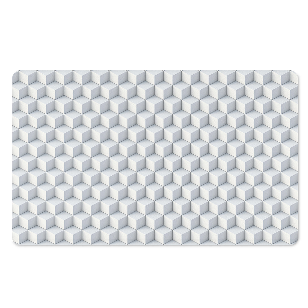 White Geometric Cube Shape Pattern Print Polyester Doormat