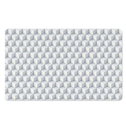 White Geometric Cube Shape Pattern Print Polyester Doormat