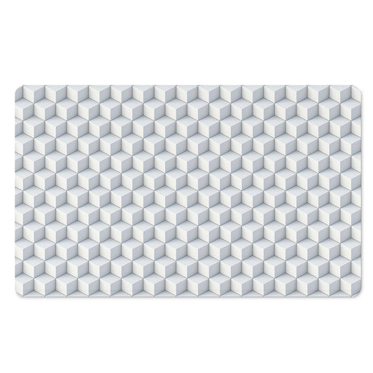 White Geometric Cube Shape Pattern Print Polyester Doormat