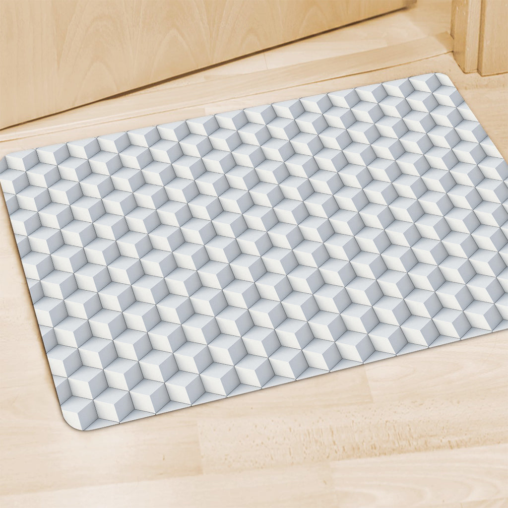 White Geometric Cube Shape Pattern Print Polyester Doormat