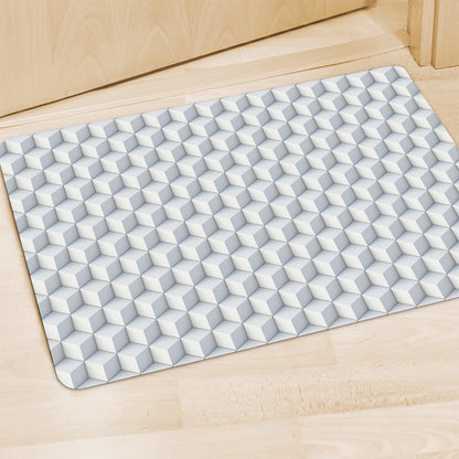 White Geometric Cube Shape Pattern Print Polyester Doormat