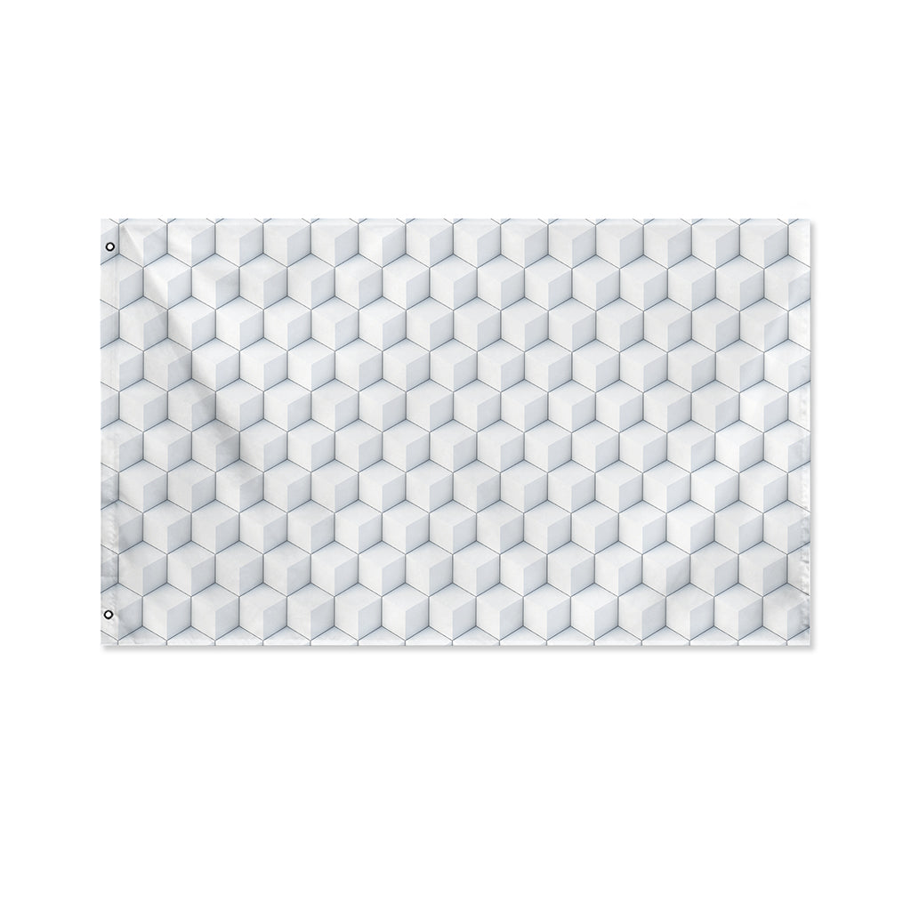 White Geometric Cube Shape Pattern Print Polyester Flag