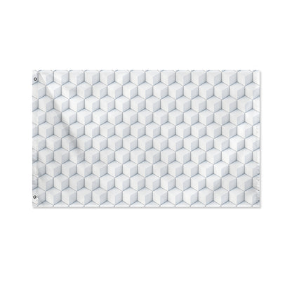 White Geometric Cube Shape Pattern Print Polyester Flag