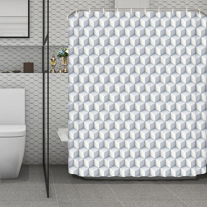 White Geometric Cube Shape Pattern Print Polyester Shower Curtain