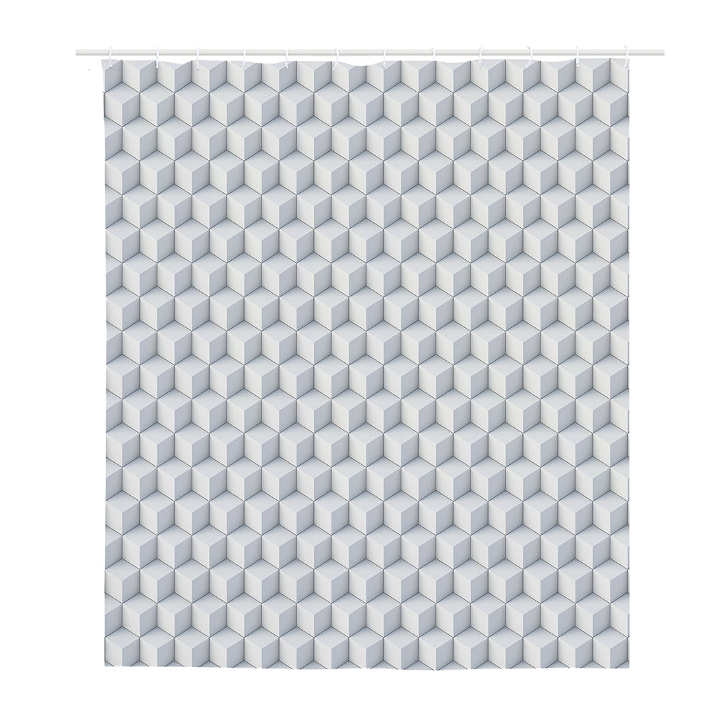 White Geometric Cube Shape Pattern Print Polyester Shower Curtain