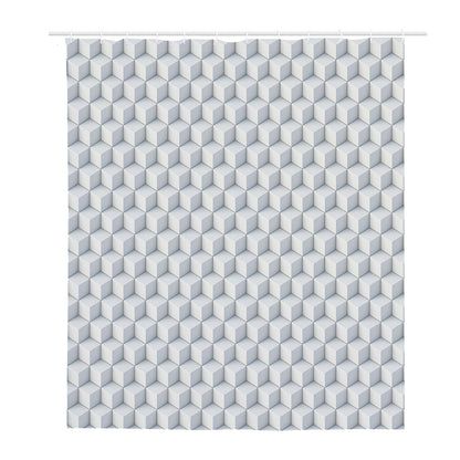 White Geometric Cube Shape Pattern Print Polyester Shower Curtain