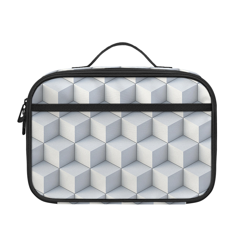 White Geometric Cube Shape Pattern Print Portable Lunch Bag
