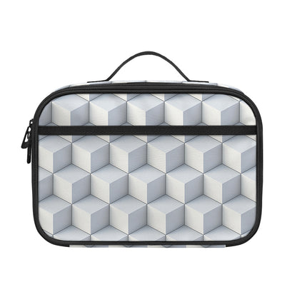 White Geometric Cube Shape Pattern Print Portable Lunch Bag