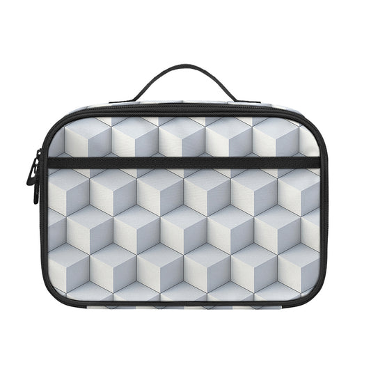 White Geometric Cube Shape Pattern Print Portable Lunch Bag