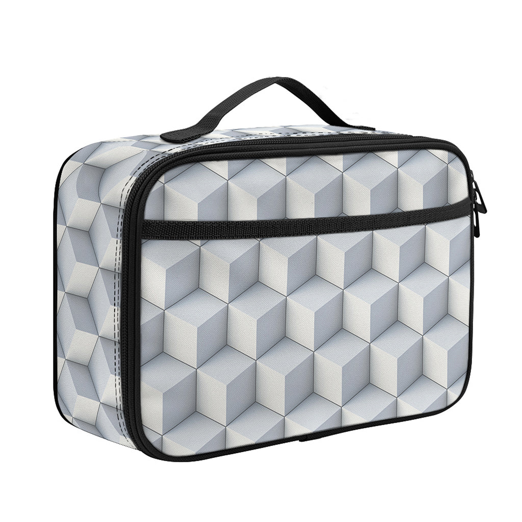White Geometric Cube Shape Pattern Print Portable Lunch Bag