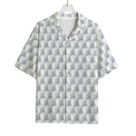 White Geometric Cube Shape Pattern Print Rayon Hawaiian Shirt