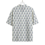 White Geometric Cube Shape Pattern Print Rayon Hawaiian Shirt