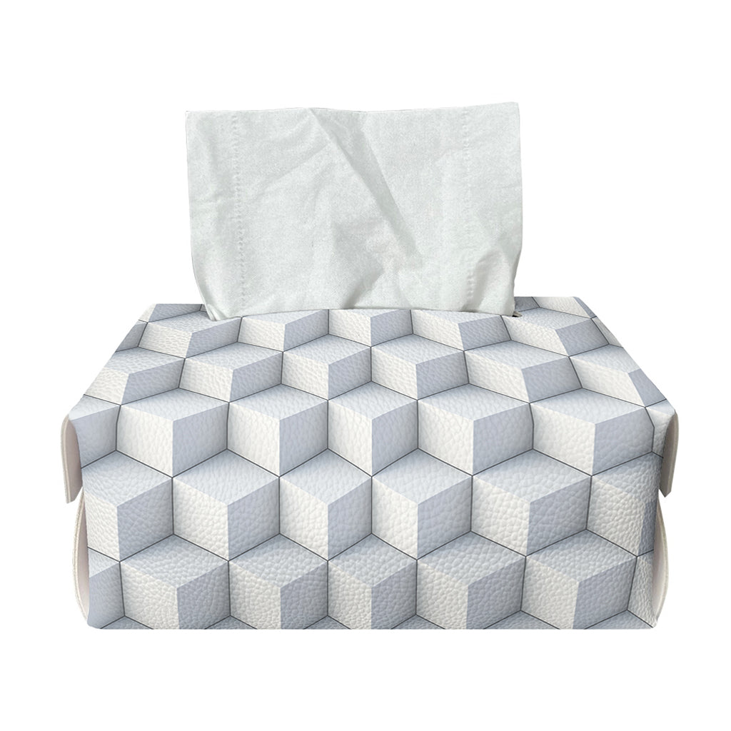 White Geometric Cube Shape Pattern Print Rectangle Tissue Box Cover