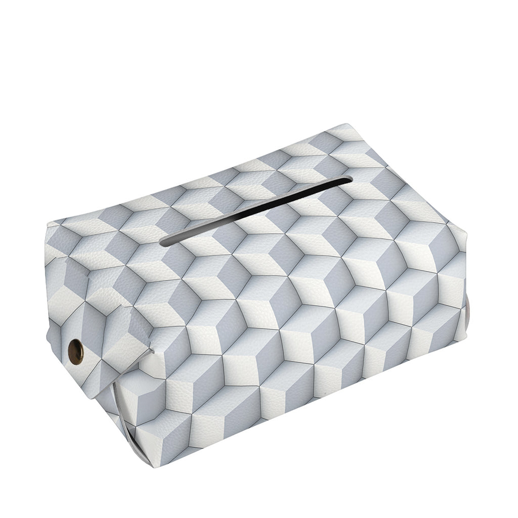 White Geometric Cube Shape Pattern Print Rectangle Tissue Box Cover